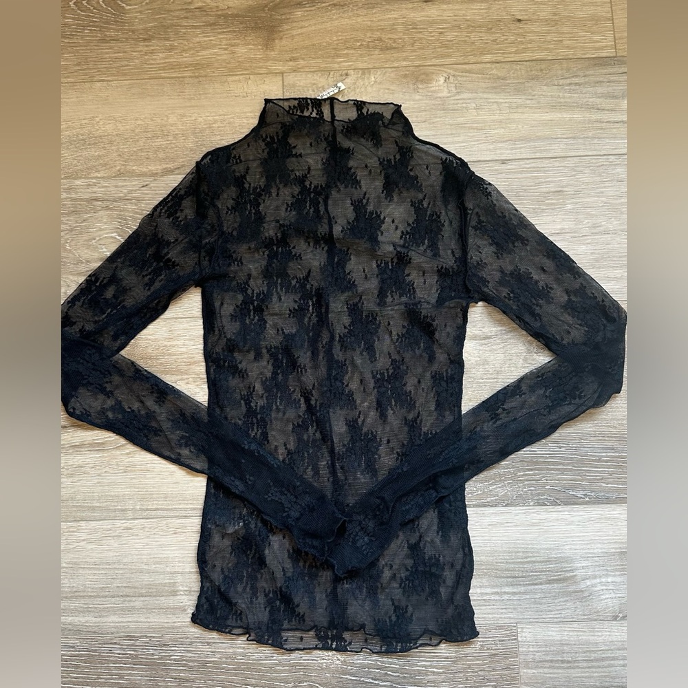 Free People Lady Lux Layering Top. Sheer, Lace, Black.